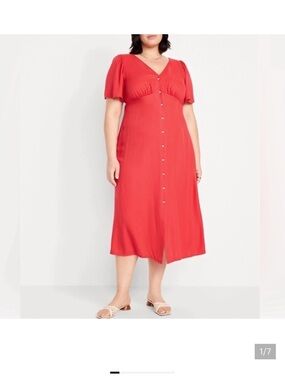 Old Navy Coral-Red Button Midi Dress